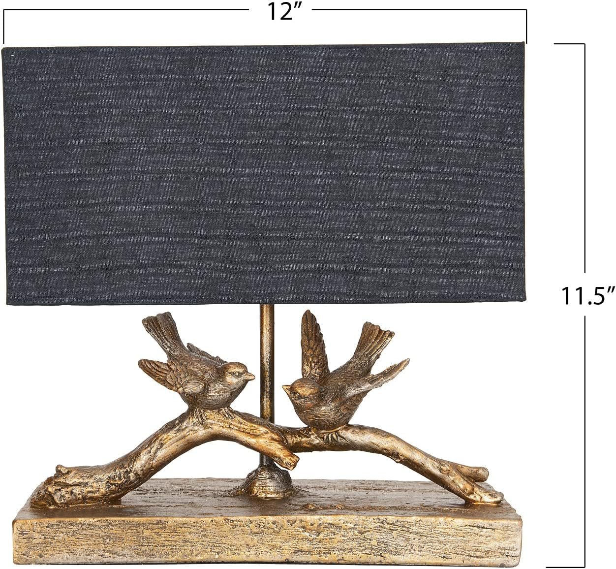 Rustic Resin Bird Table Lamp with Black Rectangle Shade, Gold Finish