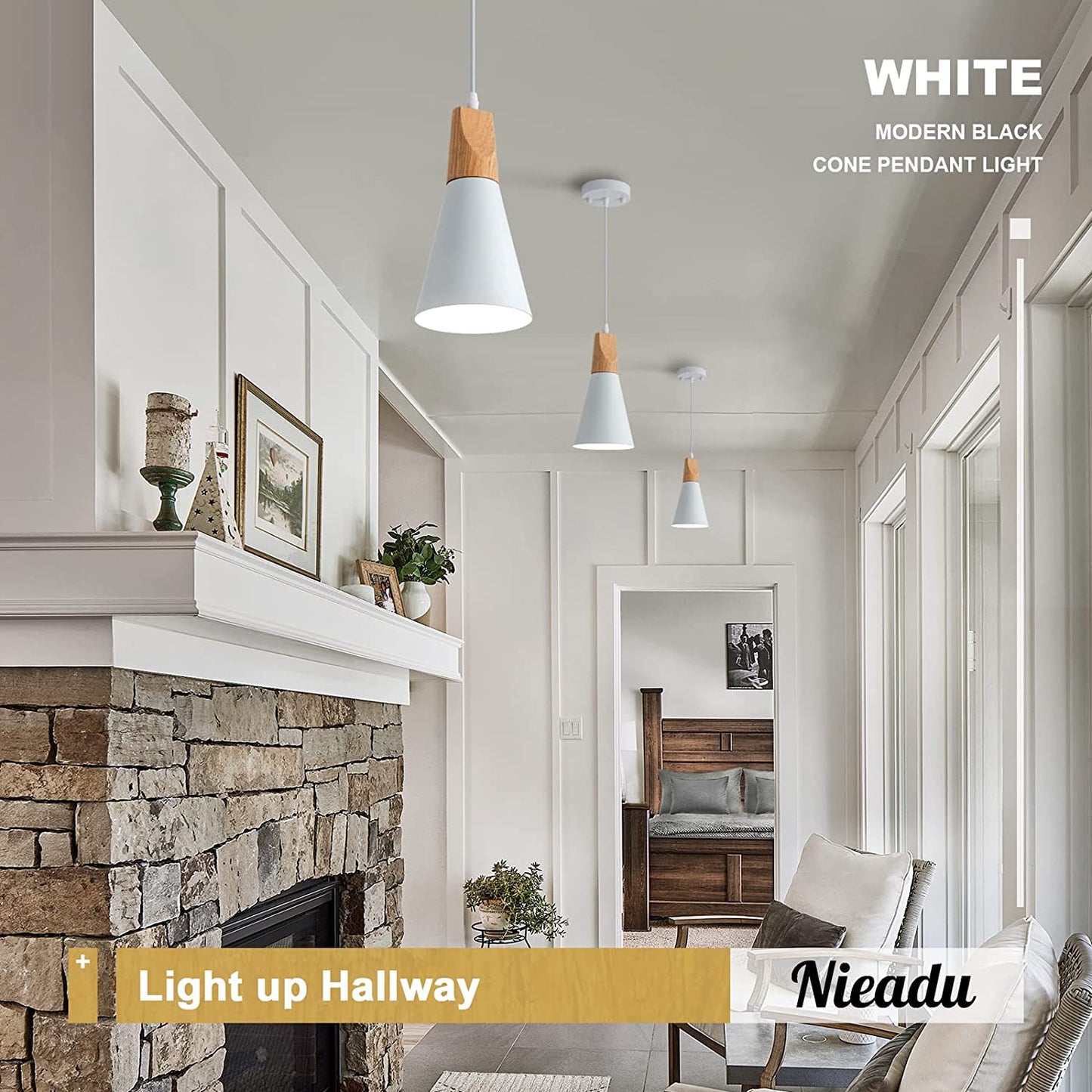 Modern Pendant Lighting for Kitchen Island 3-Pack Small Nordic Pendant Light White and Wood Pendant Light Minimalist Farmhouse Pendant Lighting for Kitchen Sink Dining Room Counter Bar Bedroom 5"