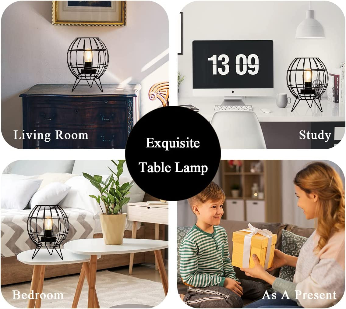 Tabletop Lamp Bedside LED Battery Lamp Battery Powered Lamp with 6-Hours Timer Feature Christmas Lights with Feet Cage Cordless Lamp for Home Balcony Bedroom Indoor Table Garden Party