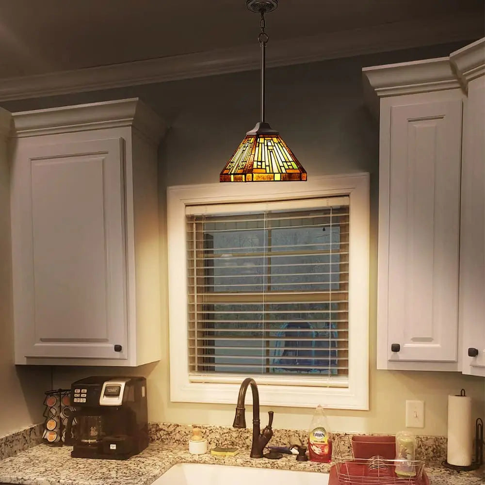 Capulina Tiffany Pendant Lights,Mini 8” Wide Stained Glass Hanging Lamp,Antique Rustic Style for Kitchen Island Counter Dining Room Hallway
