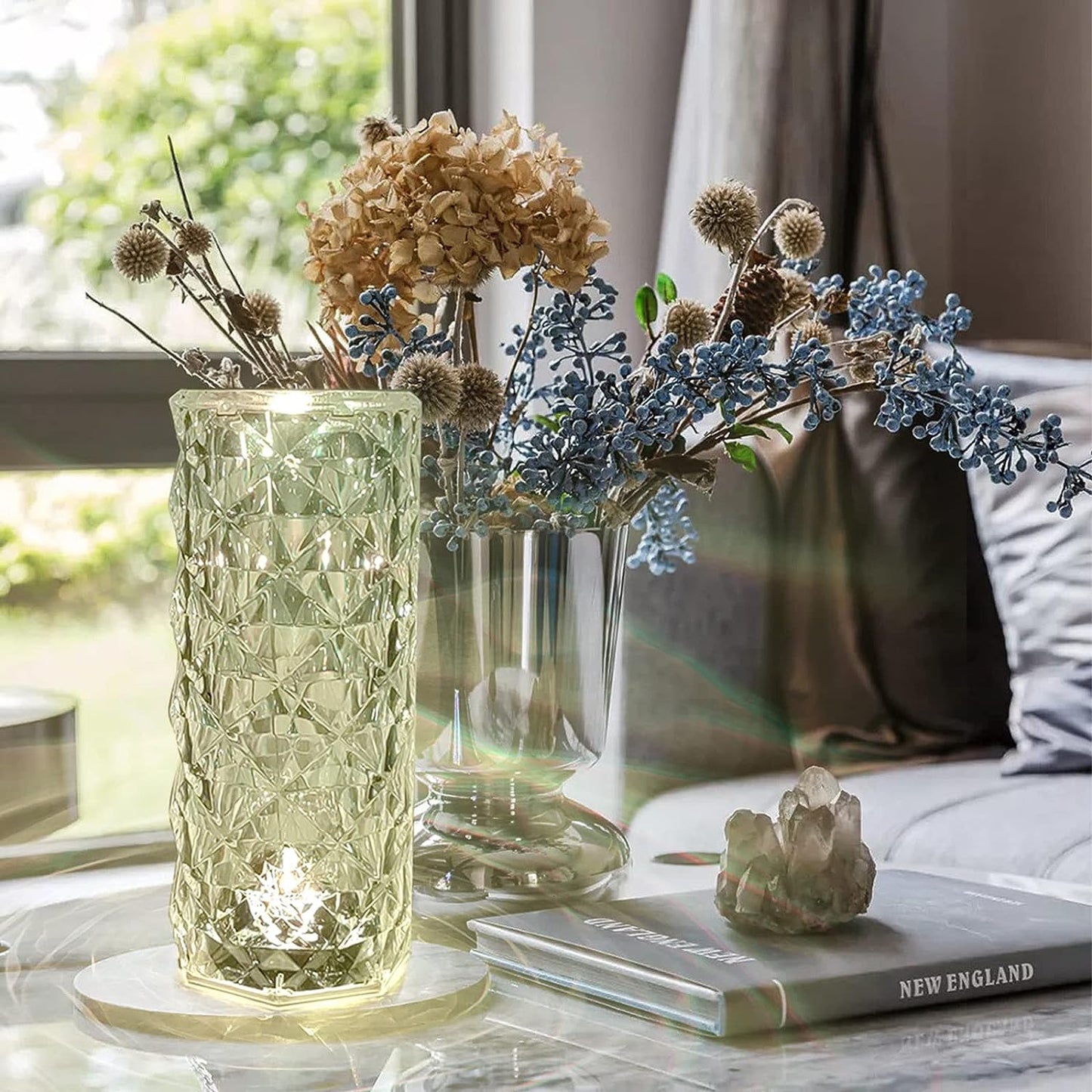 Pendtlit Crystal Table Lamp with Touch Control and Remote Control, 16 Colors Changing USB Charging Night Light Rose Diamond Acrylic Crystal Romantic Nightstand Lamp for Bedroom Living Room