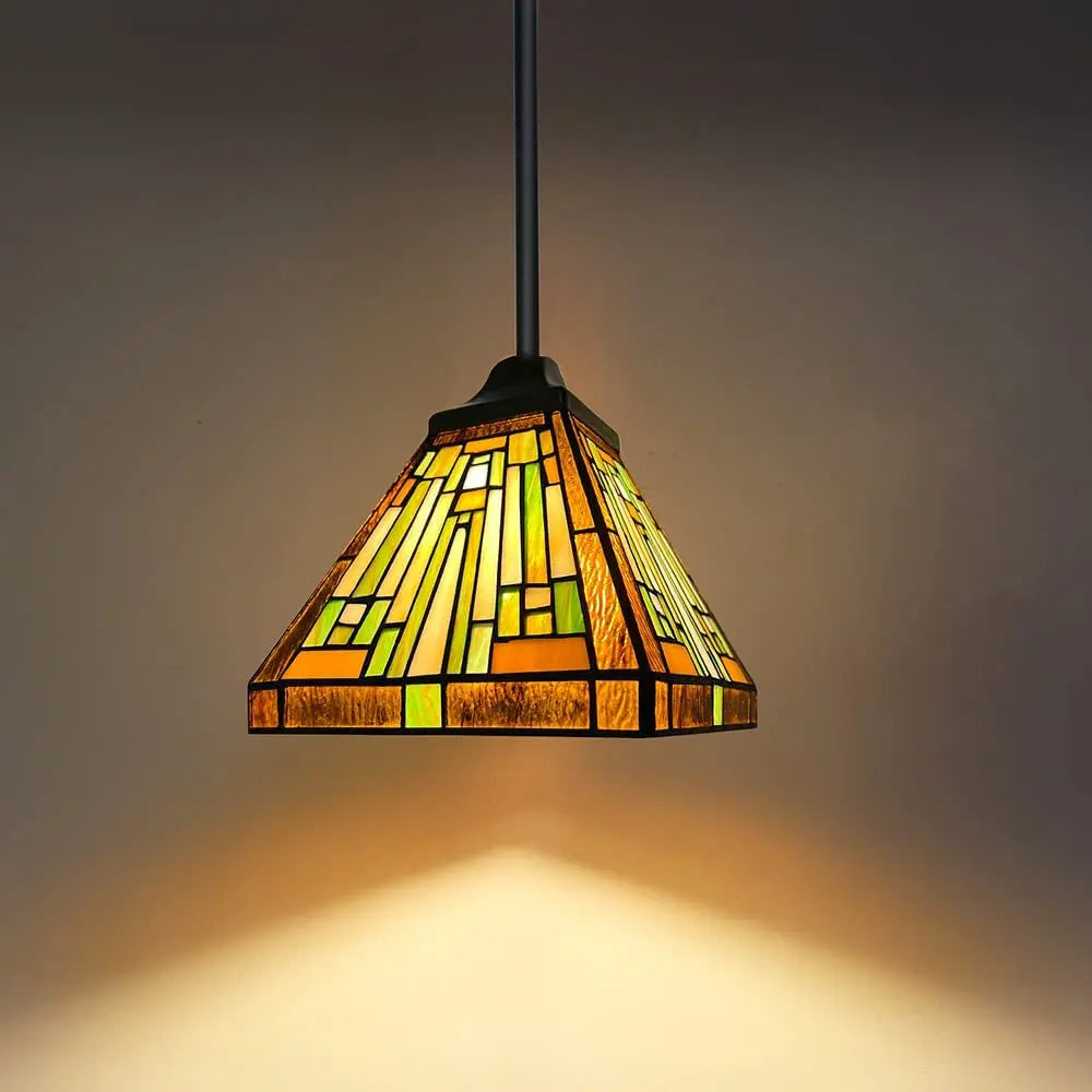 Capulina Tiffany Pendant Lights,Mini 8” Wide Stained Glass Hanging Lamp,Antique Rustic Style for Kitchen Island Counter Dining Room Hallway