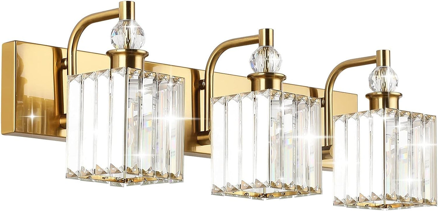 Brighten your bathroom with elegant Crystal Gold Vanity Lights. Illuminate your space with style and sophistication. Shop now for the perfect bathroom lighting solution.