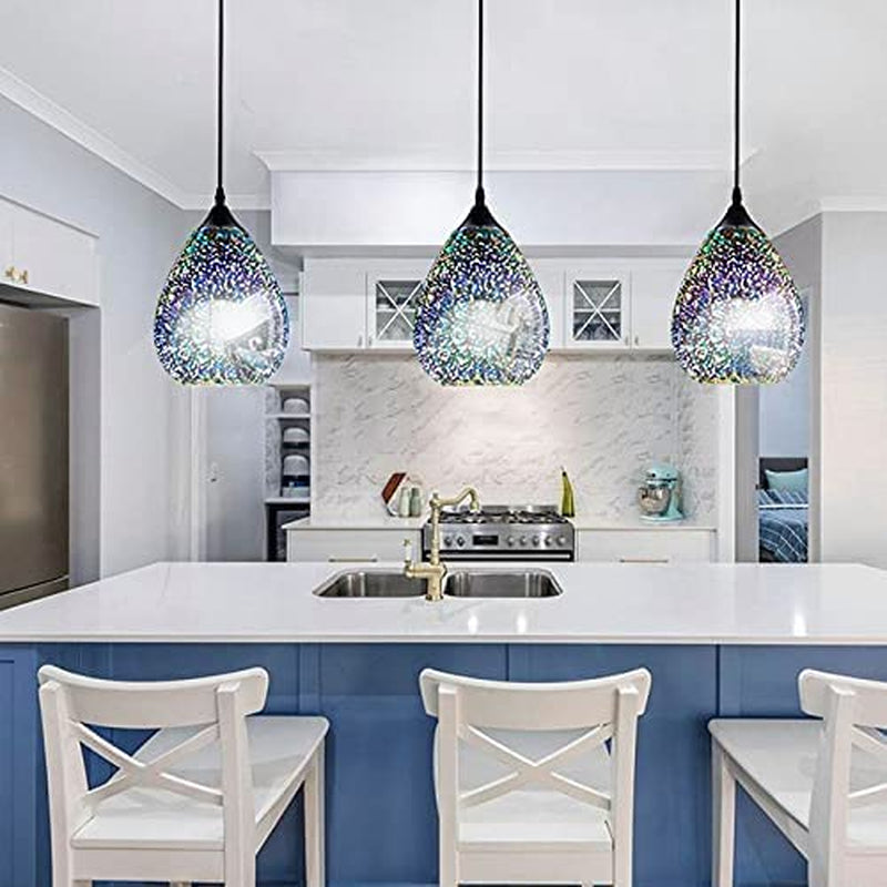 Pendant Lights for Kitchen Island, Glass Modern Hanging Ceiling Light Fixtures Dining Table Bathroom Bedroom Sink Bar, Pendant Kitchen Lighting with Colored Shade 7.8 Inch Diam