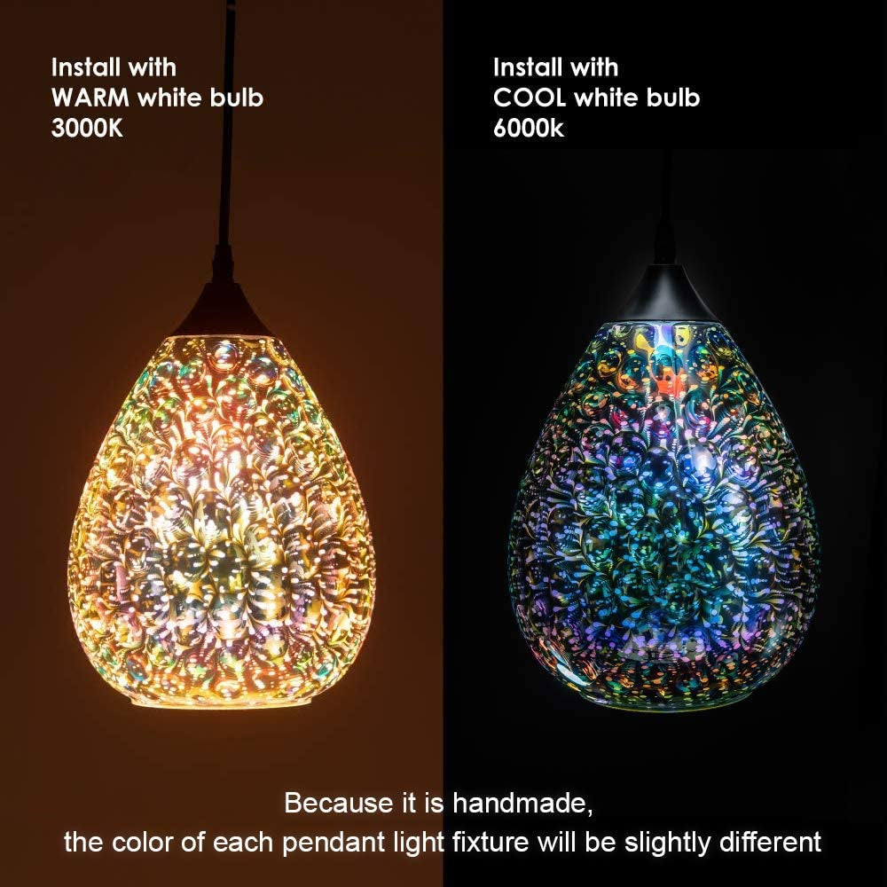 Pendant Lights for Kitchen Island, Glass Modern Hanging Ceiling Light Fixtures Dining Table Bathroom Bedroom Sink Bar, Pendant Kitchen Lighting with Colored Shade 7.8 Inch Diam