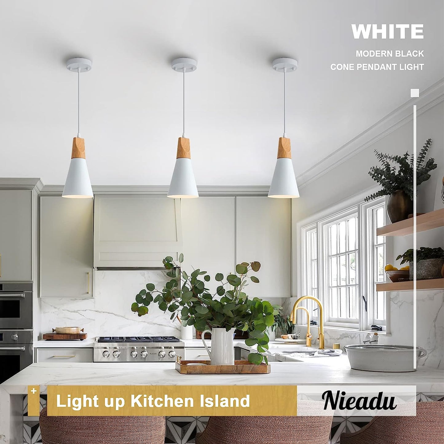 Modern Pendant Lighting for Kitchen Island 3-Pack Small Nordic Pendant Light White and Wood Pendant Light Minimalist Farmhouse Pendant Lighting for Kitchen Sink Dining Room Counter Bar Bedroom 5"