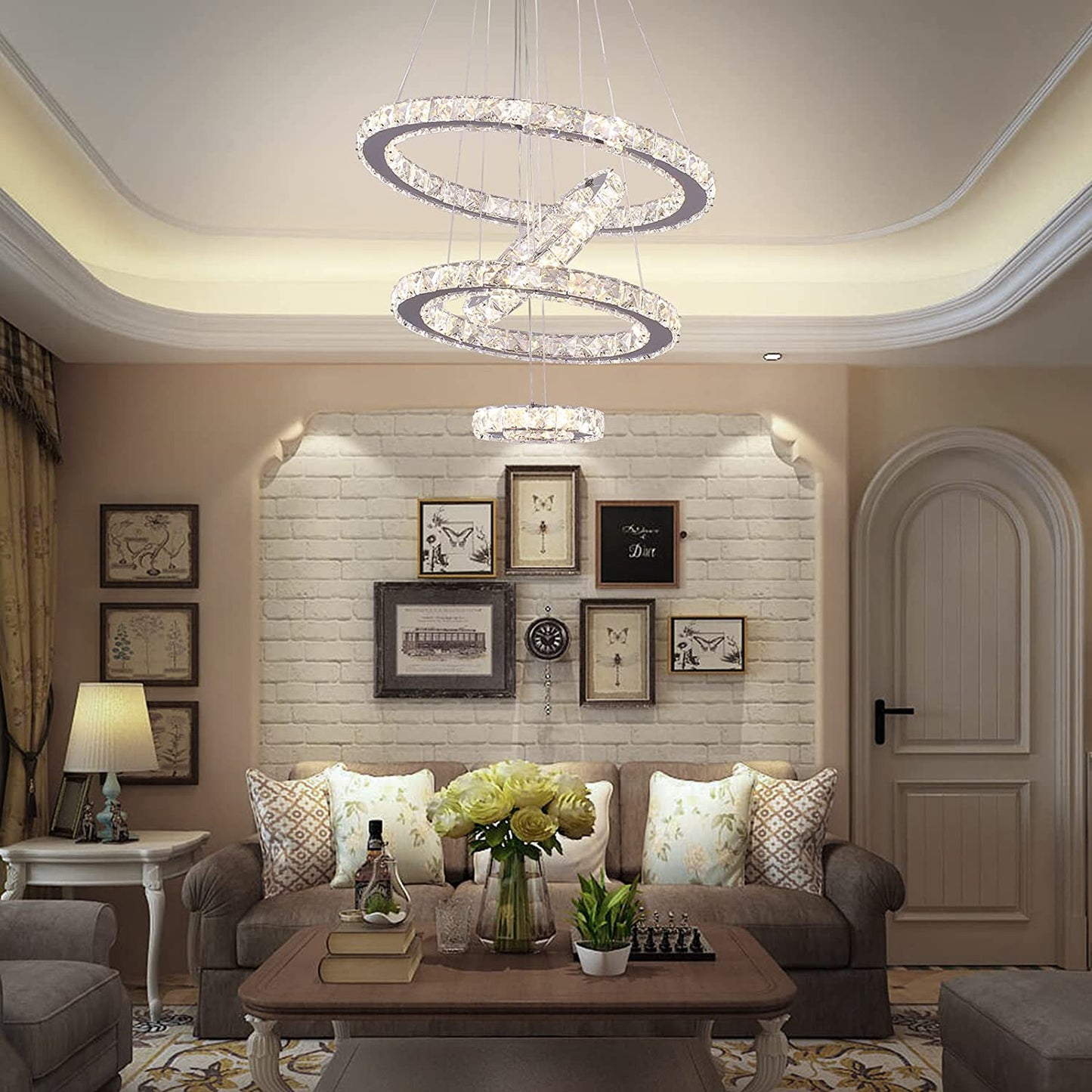 Crystal Chandeliers Modern LED Rings Pendant Light Adjustable Stainless Steel Ceiling Light Fixture for Living Room Dining Room Bedroom (Dimmable)