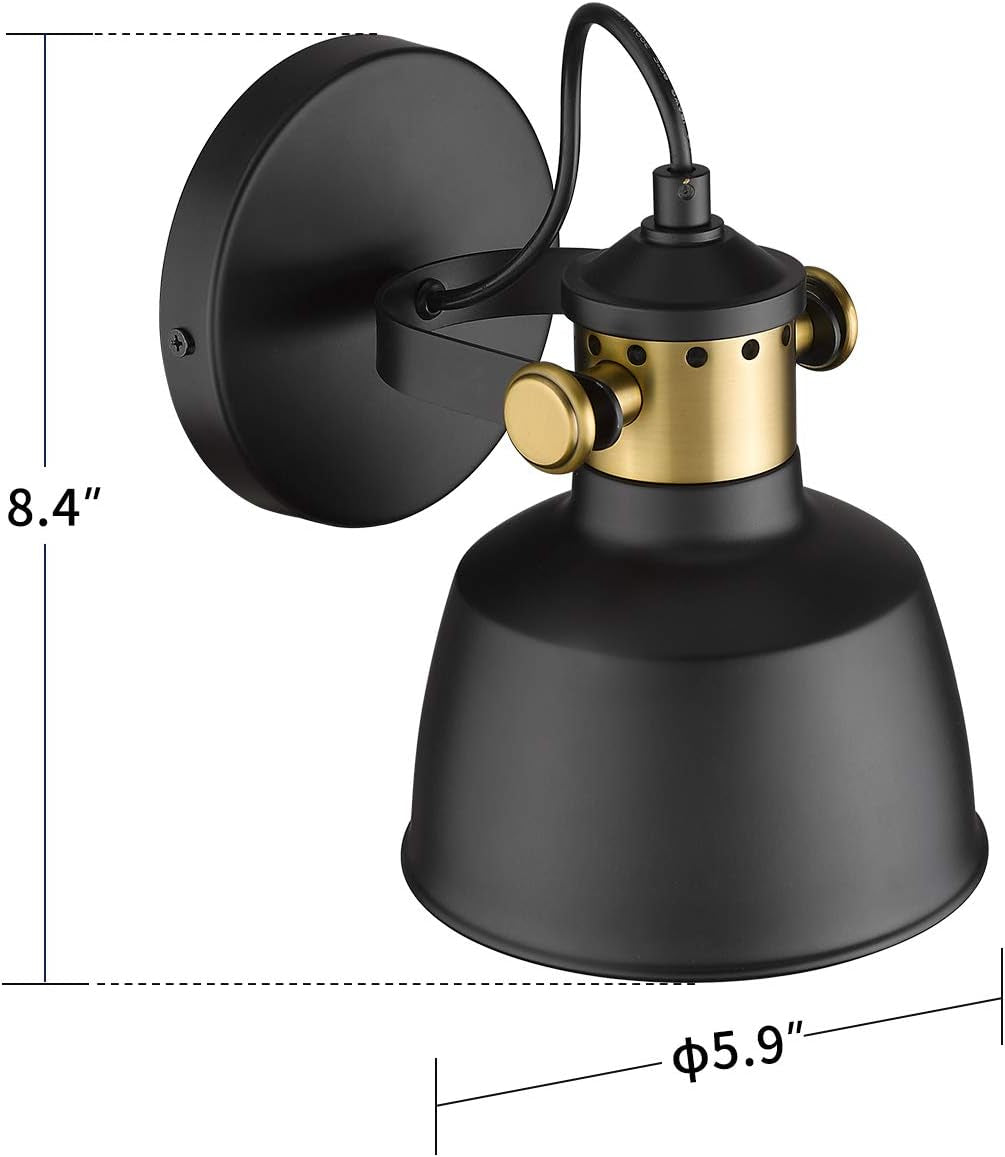 1-Light Vanity Light Fixture, Industrial Wall Sconce with Black Metal Shade Bathroom Wall Light Fixture W3700-1 BK