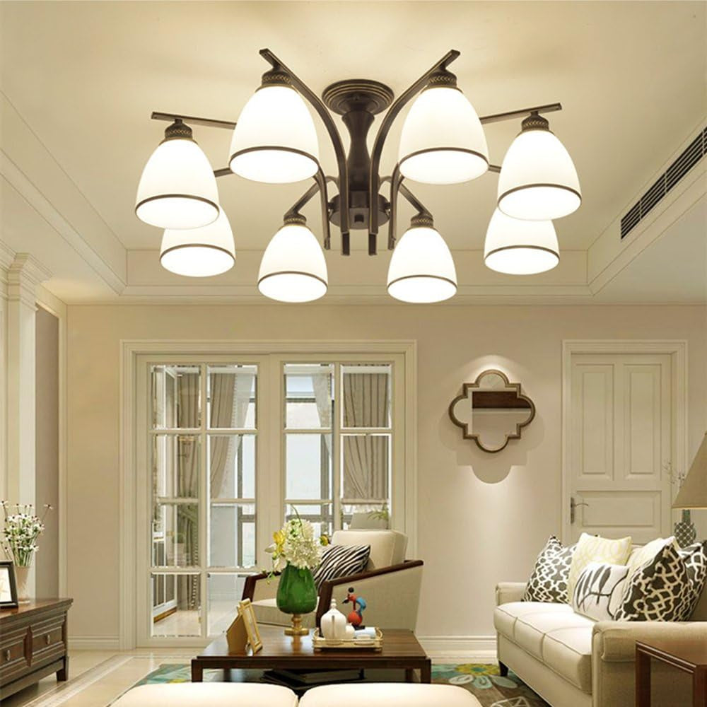 Joypeach LED Retro Iron Living Room Ceiling Lights Fixtures Bedroom Ceiling Lights Flush Mount with 8 Lights Ceiling Lights for Kitchen (110V)