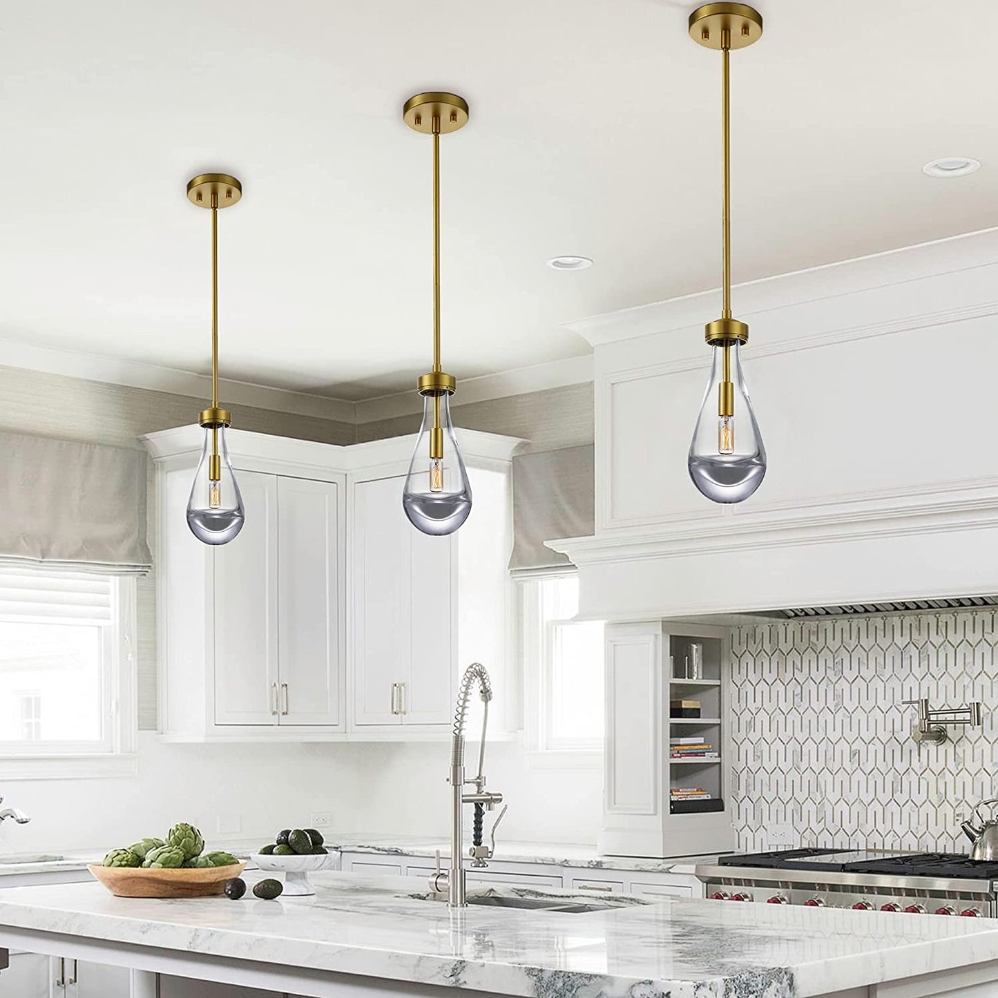 Golden Pendant Light Hand-Blown, featuring a Brushed Brass finish, adds elegance to your space with its exquisite design and warm lighting.