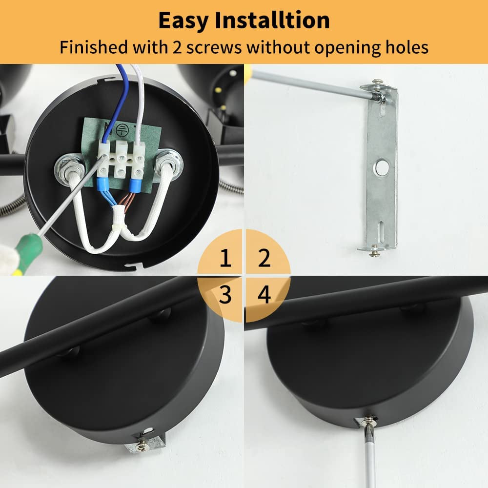 DLLT Industrial Track Light, Ceiling Track Lighting Fixture, 2-Light Adjustable Wall Spotlight for Kitchen, Bedroom, Dining Room, Office, Closet Room, E12 Base, Black