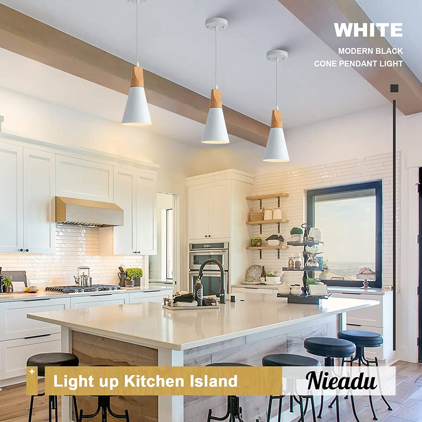 Modern Pendant Lighting for Kitchen Island 3-Pack Small Nordic Pendant Light White and Wood Pendant Light Minimalist Farmhouse Pendant Lighting for Kitchen Sink Dining Room Counter Bar Bedroom 5"