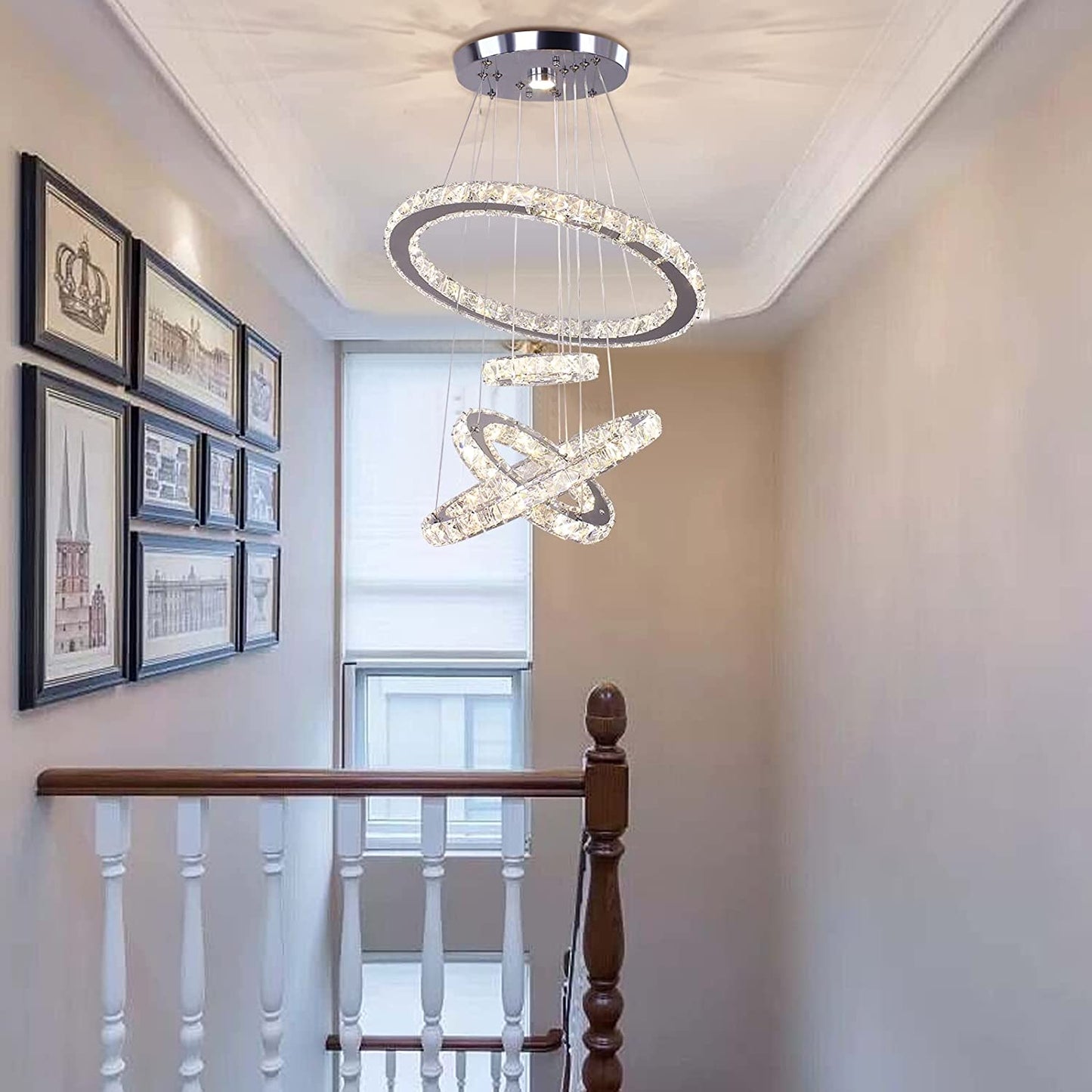 Crystal Chandeliers Modern LED Rings Pendant Light Adjustable Stainless Steel Ceiling Light Fixture for Living Room Dining Room Bedroom (Dimmable)