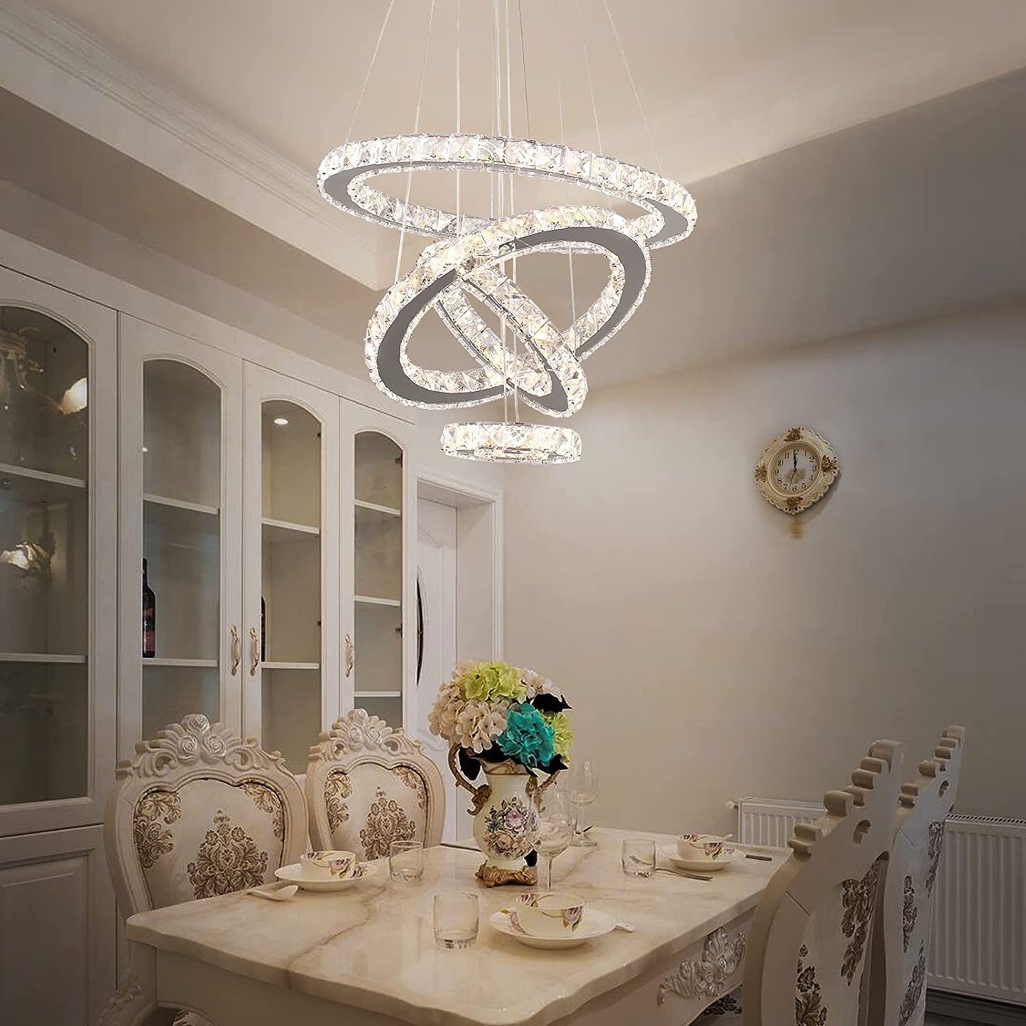 Crystal Chandeliers Modern LED Rings Pendant Light Adjustable Stainless Steel Ceiling Light Fixture for Living Room Dining Room Bedroom (Dimmable)
