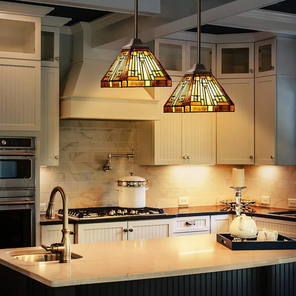 Capulina Tiffany Pendant Lights,Mini 8” Wide Stained Glass Hanging Lamp,Antique Rustic Style for Kitchen Island Counter Dining Room Hallway