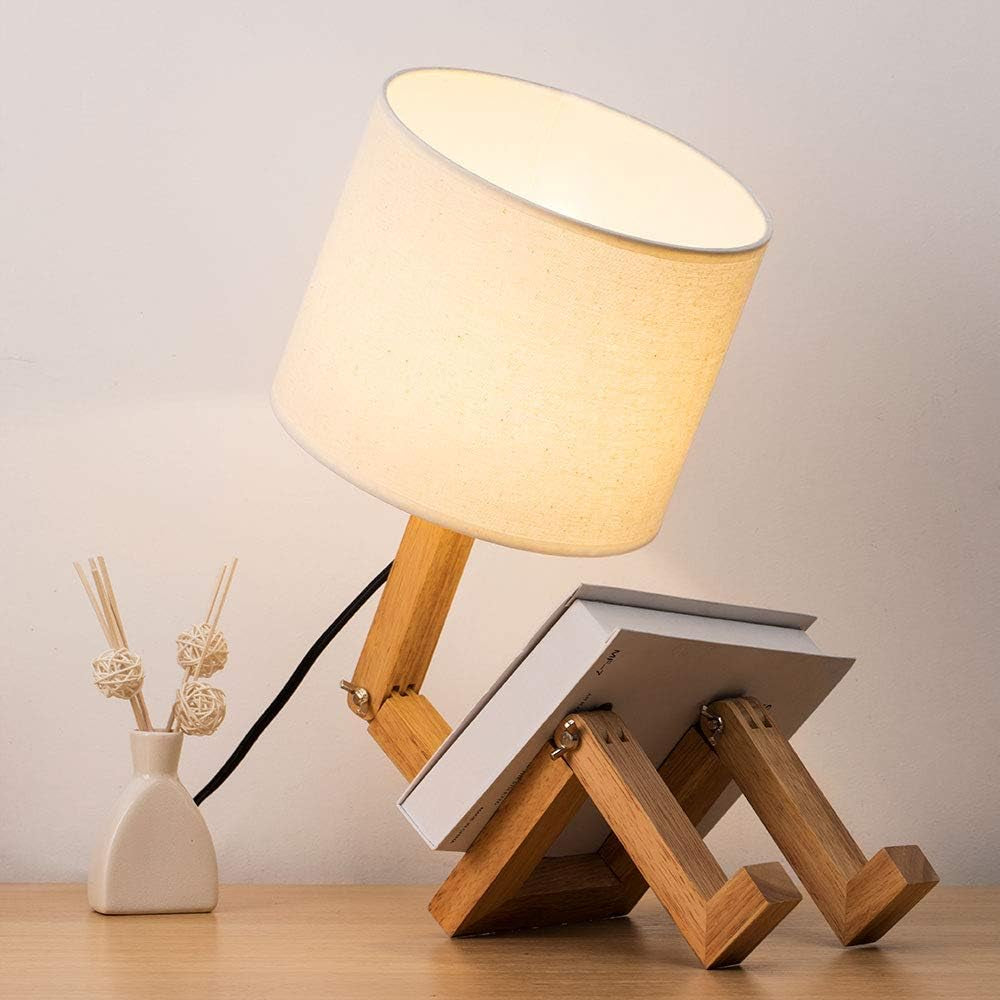 Cute Desk Lamp - Creative Table Lamp with Wood Base Changeable Shape Desk Lamp for Bedroom, Study, Office, Kids Room
