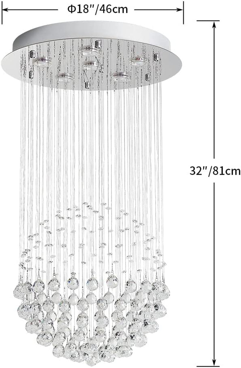 Saint Mossi Chandelier Modern K9 Crystal Raindrop Chandelier Lighting Flush Mount LED Ceiling Light Fixture Pendant Lamp for Dining Room Bathroom Bedroom Livingroom 6 GU10 LED Bulbs Required H32 X D18
