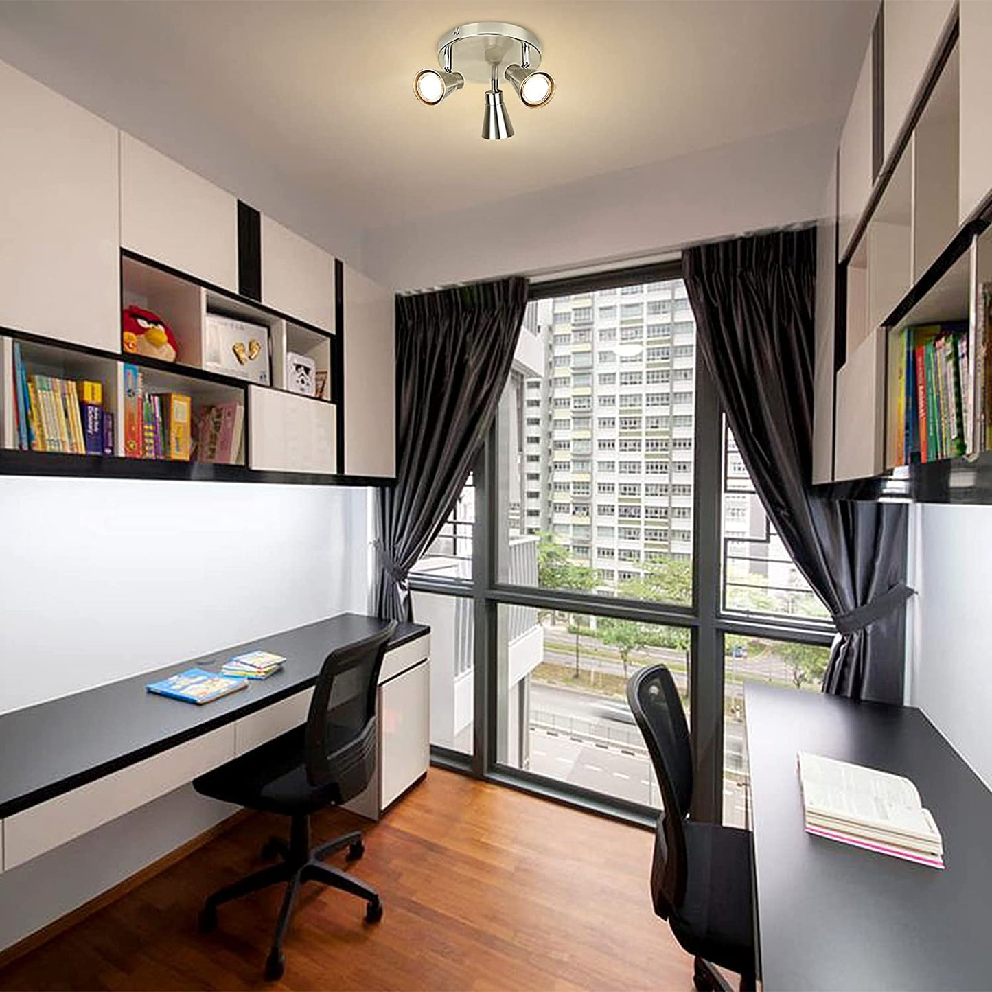 DLLT round Ceiling Spotlight Fixture, 3-Light Flush Mount Track Fixture Wall Lamp Directional for Kitchen, Bedroom, Dining Room, Office, Brushed Nickel, Gu10 Bulbs Included