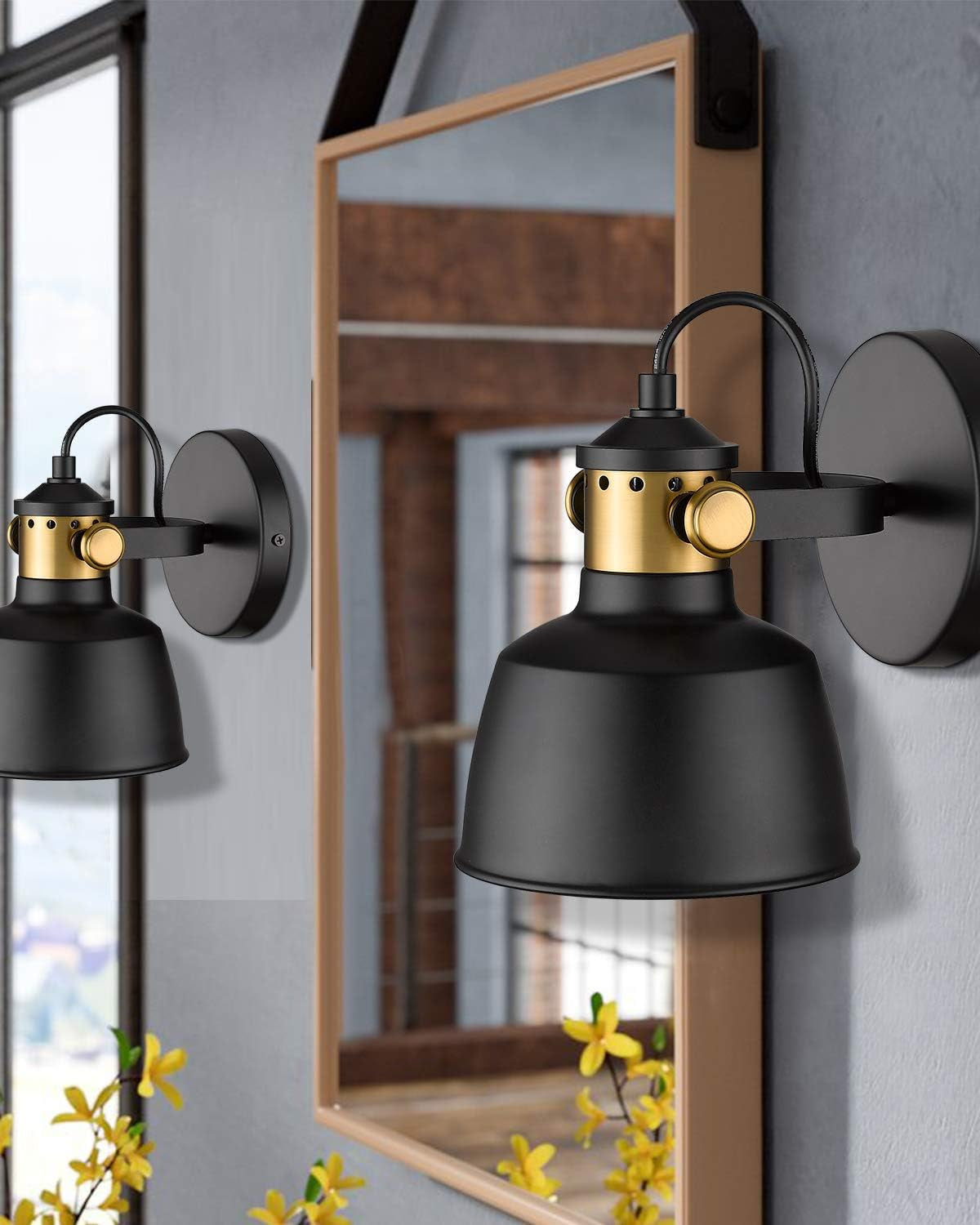 1-Light Vanity Light Fixture, Industrial Wall Sconce with Black Metal Shade Bathroom Wall Light Fixture W3700-1 BK