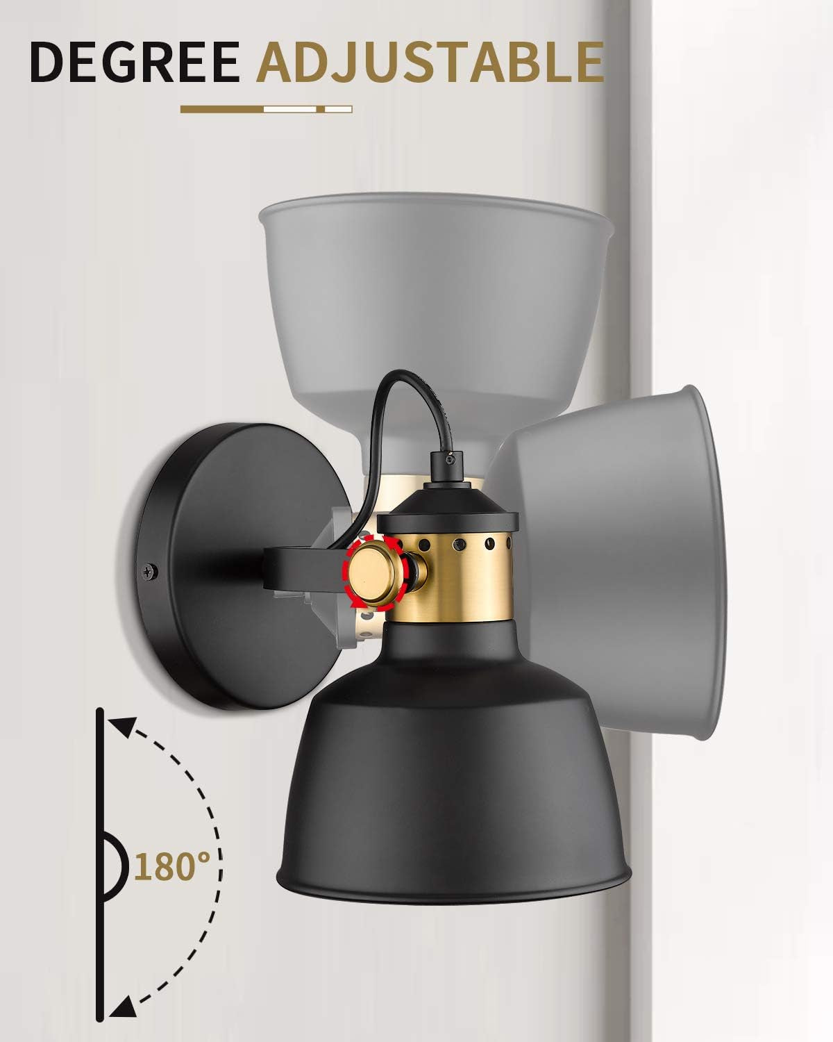 1-Light Vanity Light Fixture, Industrial Wall Sconce with Black Metal Shade Bathroom Wall Light Fixture W3700-1 BK