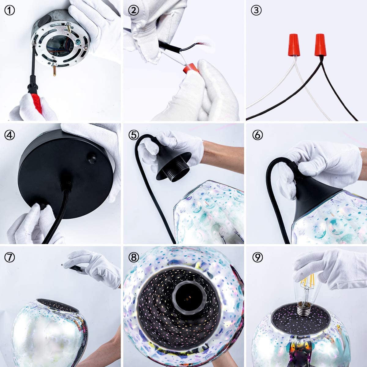 Pendant Lights for Kitchen Island, Glass Modern Hanging Ceiling Light Fixtures Dining Table Bathroom Bedroom Sink Bar, Pendant Kitchen Lighting with Colored Shade 7.8 Inch Diam