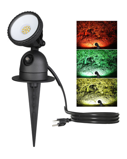 120V LED Spotlight with Dusk to Dawn Light Sensor & 3ft Extension Cord & 3 Lenses-HGSL04C