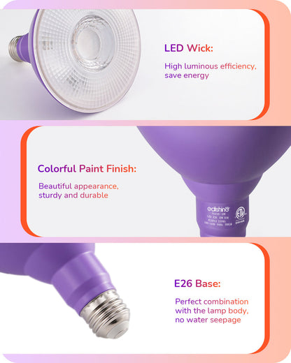 Dimmable 18W(120W Equivalent) E26 Base Purple & Orange Flood Light Bulb, 2 Pack-HDCP38A