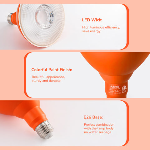 EDISHINE 18W Dimmable Orange Flood Light Bulb (2 Pack)-HLBP38C