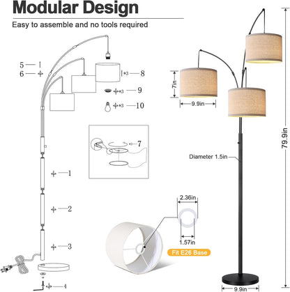 1000LM Modern Tall Standing Lamp with Beige Shades & Heavy Base