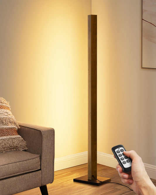 EDISHINE 46" Dimmable Wood Corner Floor Lamp with Remote, 7 Color Temperature-HLFL02V