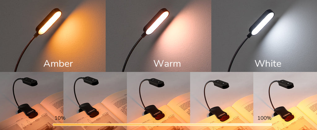 USB Rechargeable Dimmable Book Light, 3 Color Modes, 2 Charging Modes-HBRL11B1