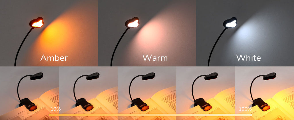 USB Rechargeable Dimmable Book Light with 3 Color Modes-HBRL10B1