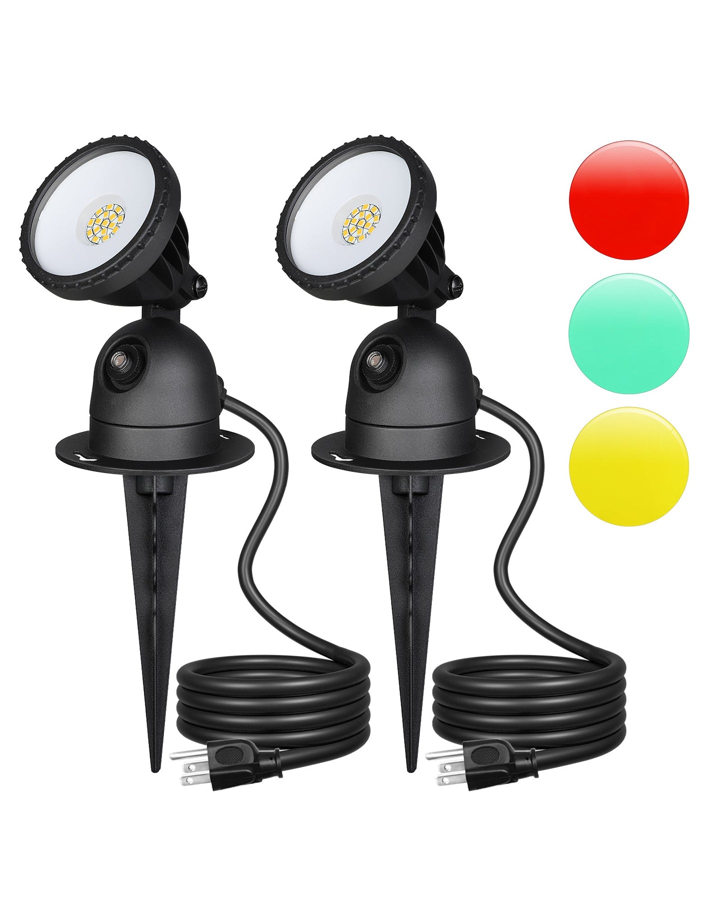 120V LED Spotlight with Dusk to Dawn Light Sensor & 3ft Extension Cord & 3 Lenses (2 Pack)-HGSL04D