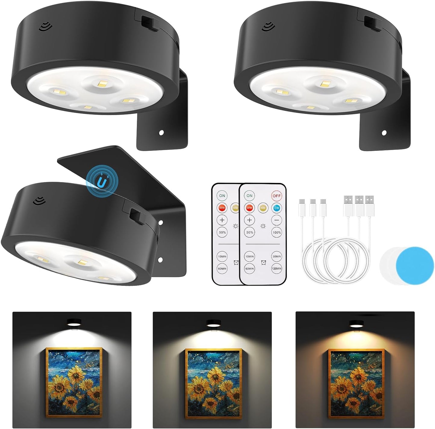 3 Pack Picture Lights for Wall