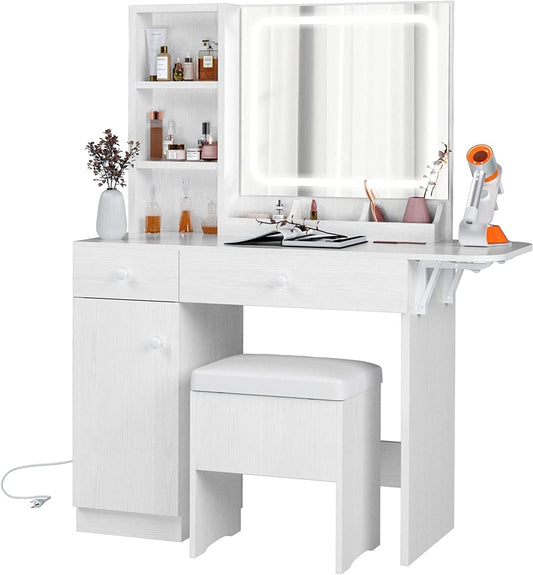 Vanity Desk with LED Lighted Mirror & Power Outlet