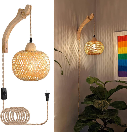 Bamboo Lantern Plug in Wall Sconces