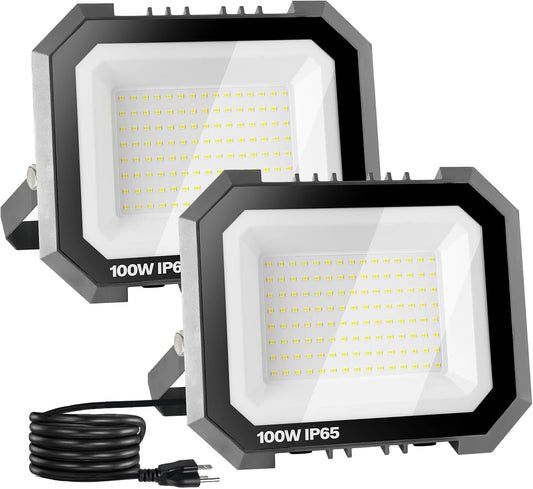 100W 10000LM Super Bright Floodlight Outside Work Light with 5.9FT Plug