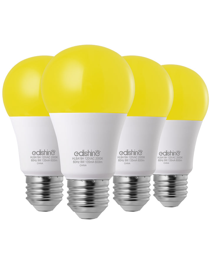 Dusk to Dawn 9W (60W Equivalent) A19 Non-Dimmable Yellow Light Bulb (4 Pack)-HLBA19H