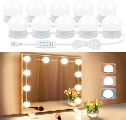 LED Vanity Lights for Mirror Stick on with 10 Dimmable Bulbs