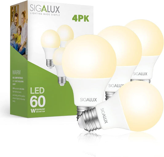 A19 Standard Light Bulbs 2700K Warm 60 Watt Equivalent LED Light Bulbs