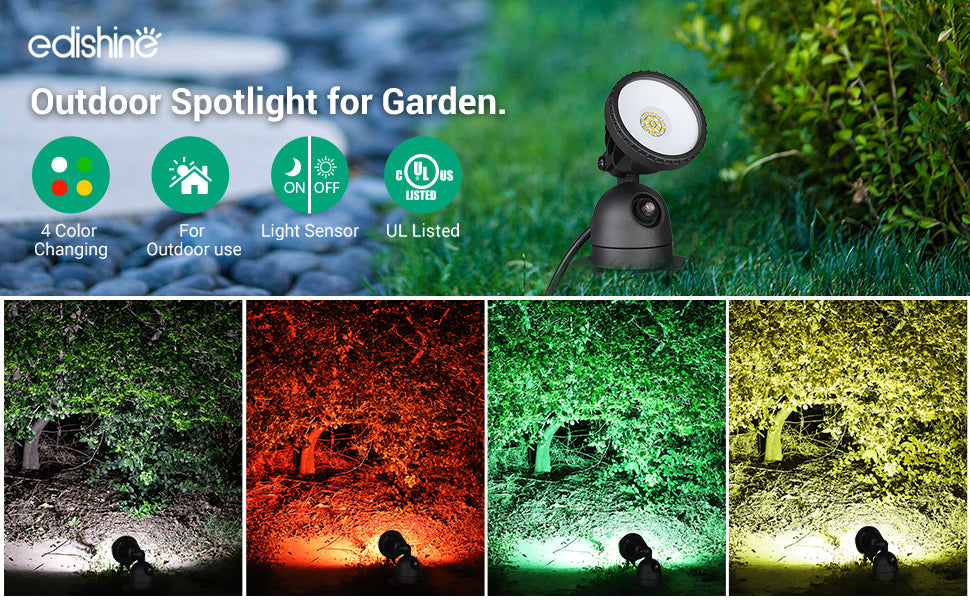 120V LED Spotlight with Dusk to Dawn Light Sensor & 3ft Extension Cord & 3 Lenses-HGSL04C