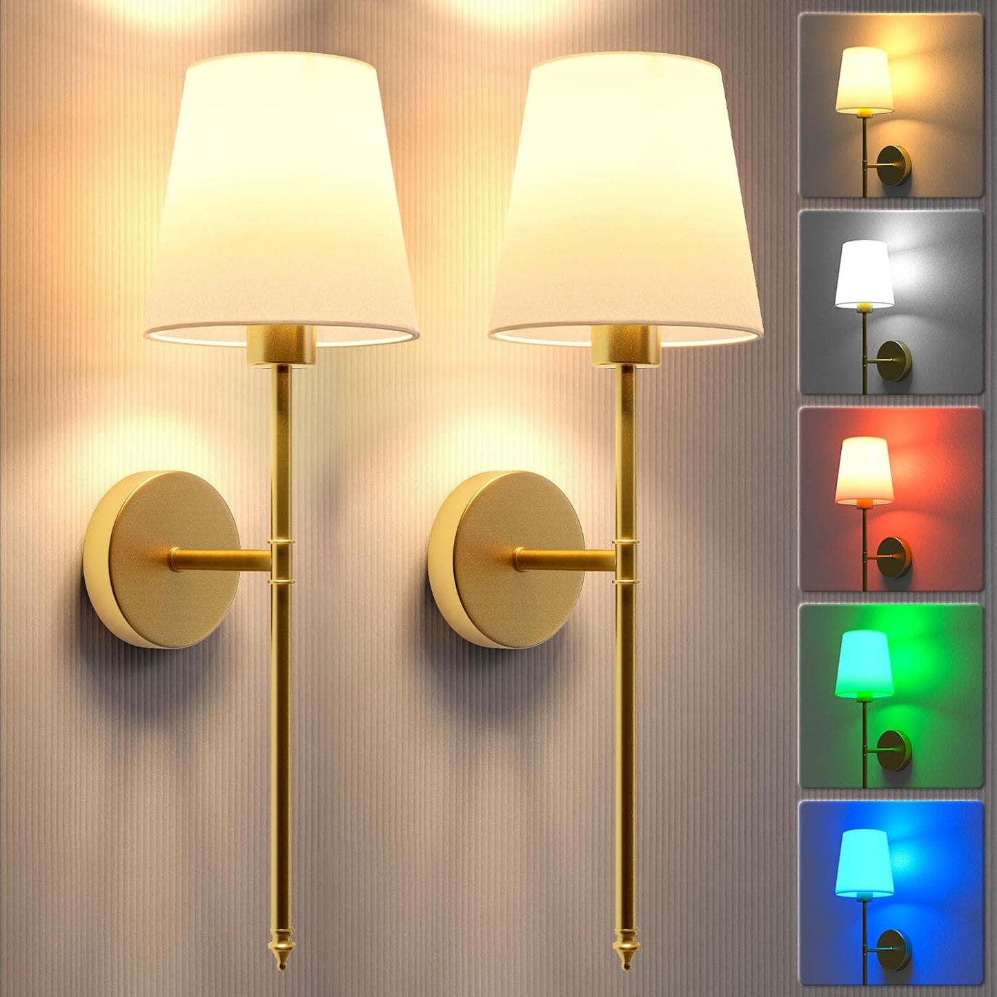 Set of 2 Wall Lights Battery Operated Wall Sconces,Gold