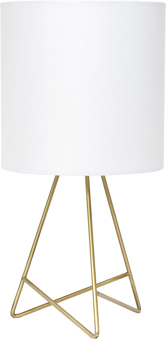 Simple Designs LT2066-GDW 13.5" Down to the Wire Metal Table Lamp with Fabric Shade, Gold with White Shade