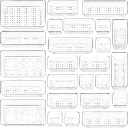 4-Size Versatile Bathroom and Vanity Drawer Organizer Trays