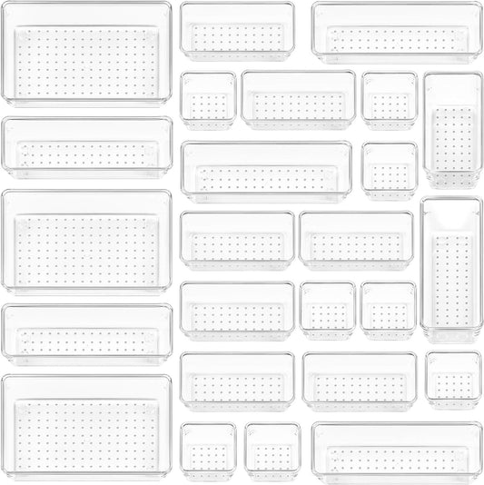 4-Size Versatile Bathroom and Vanity Drawer Organizer Trays