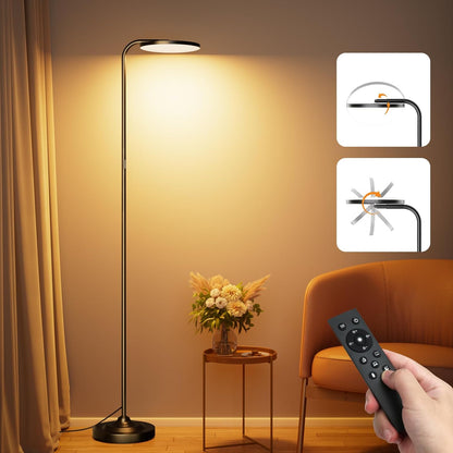 Modern Stepless Dimmable Torchiere Tall Lamp with Remote Control,