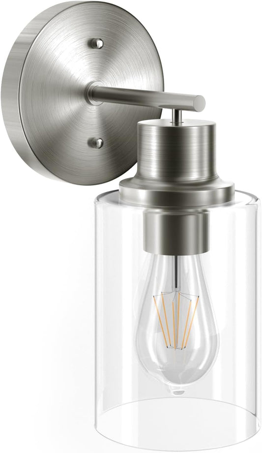 1-Light Bathroom Wall Sconce, Brushed Nickel Vanity Light