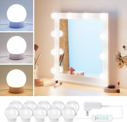 Led Vanity Mirror Lights Kit - Vanity Lights Have 10 Dimmable Light Bulbs for Makeup Dressing Table and Power Supply Plug in Lighting Fixture Strip, White (No Mirror Included)