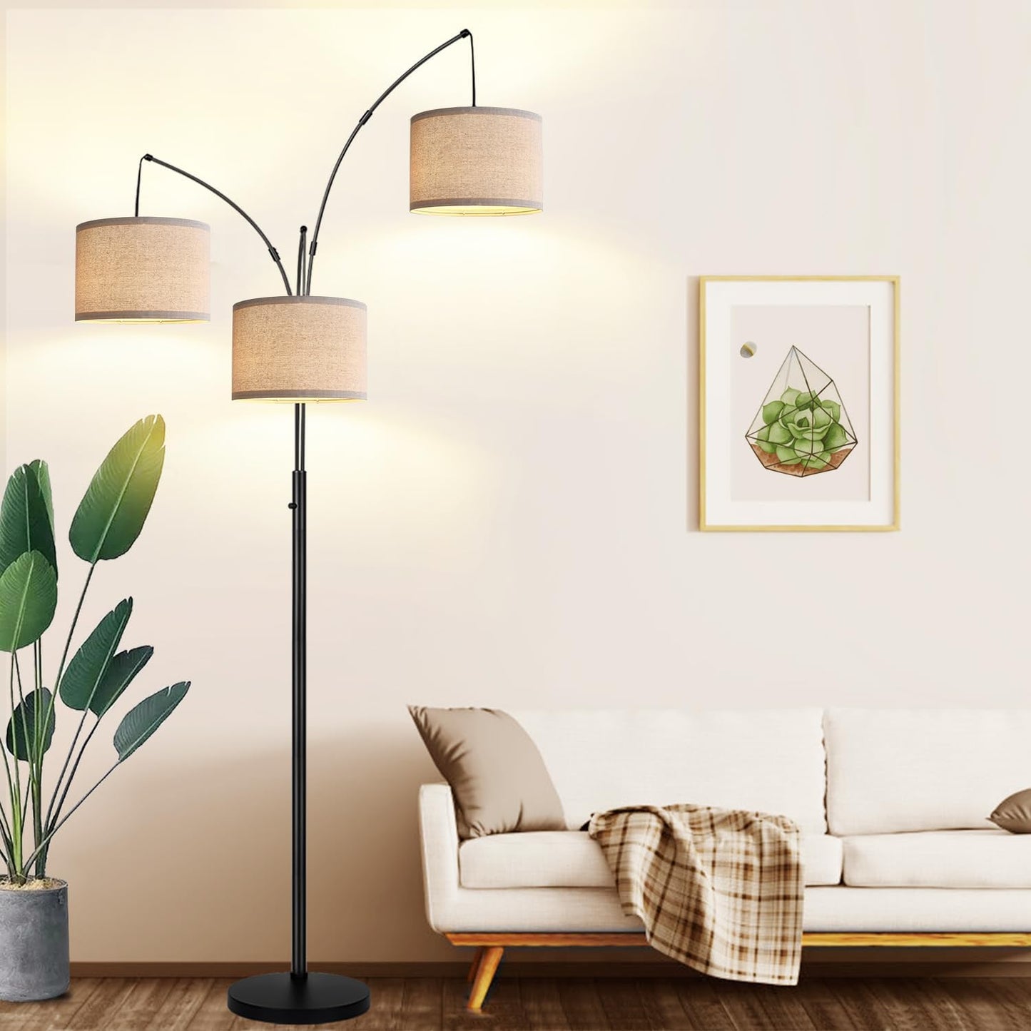 1000LM Modern Tall Standing Lamp with Beige Shades & Heavy Base