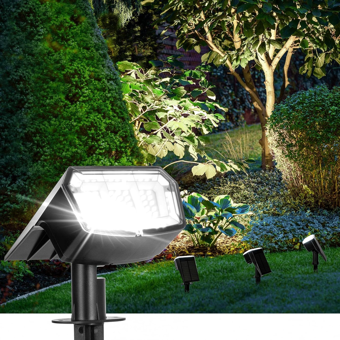 Solar Spot Lights Outdoor Waterproof 4 Pack IP65, 63 LED 3 Lighting Modes Spotlights for Yard Garden House Garage Pathway